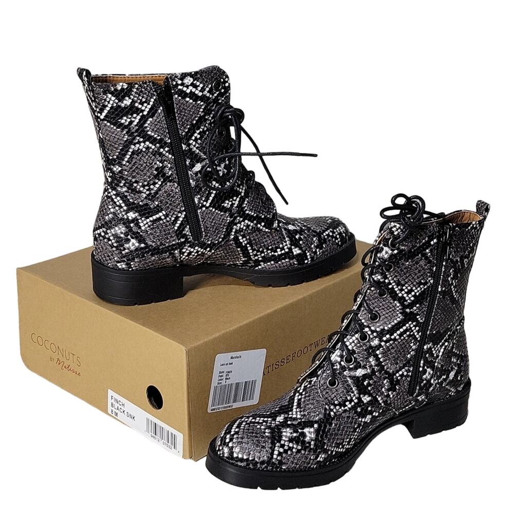 Coconuts by Matisse FINCH Combat Boots Black Snakeskin Womens 8 New In Box
